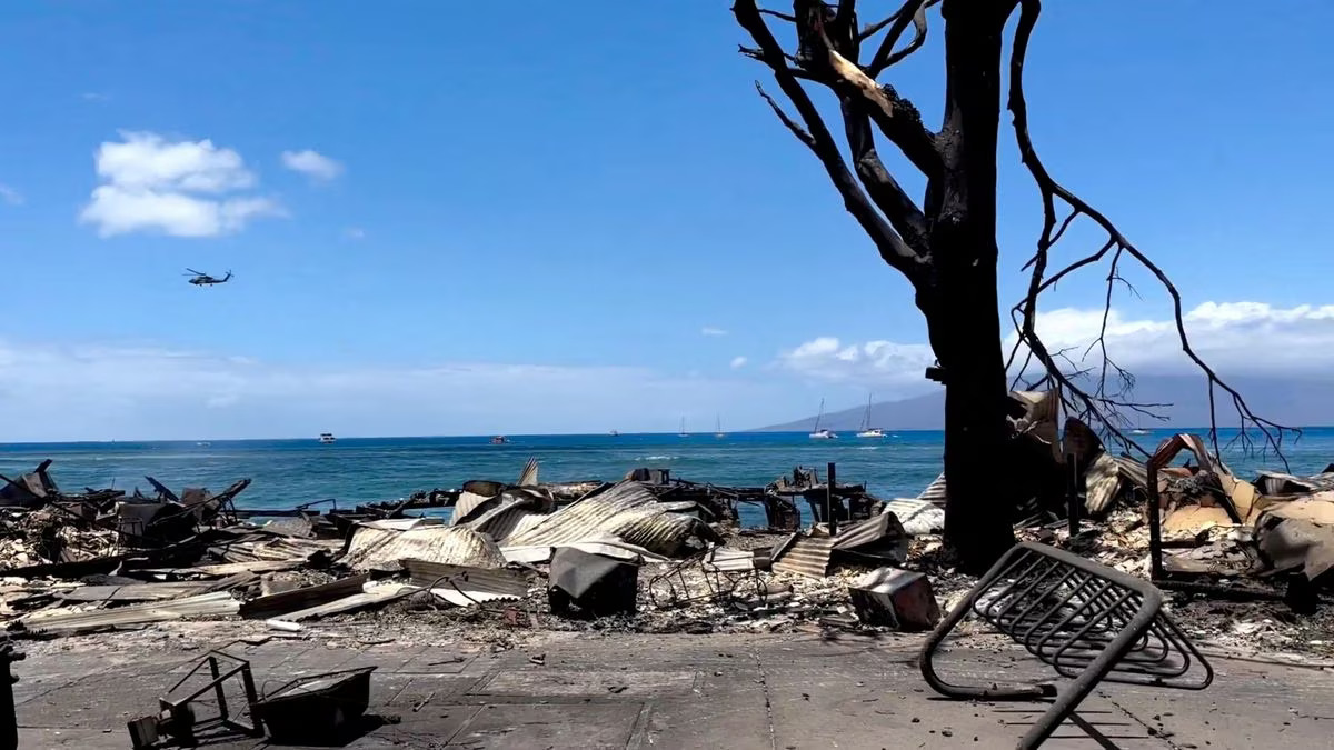 A view of damage cause by wildfires in Lahaina, Maui, Hawaii, U.S. August 10, 2023, in this screen grab obtained from a social media video. Photo: Reuters