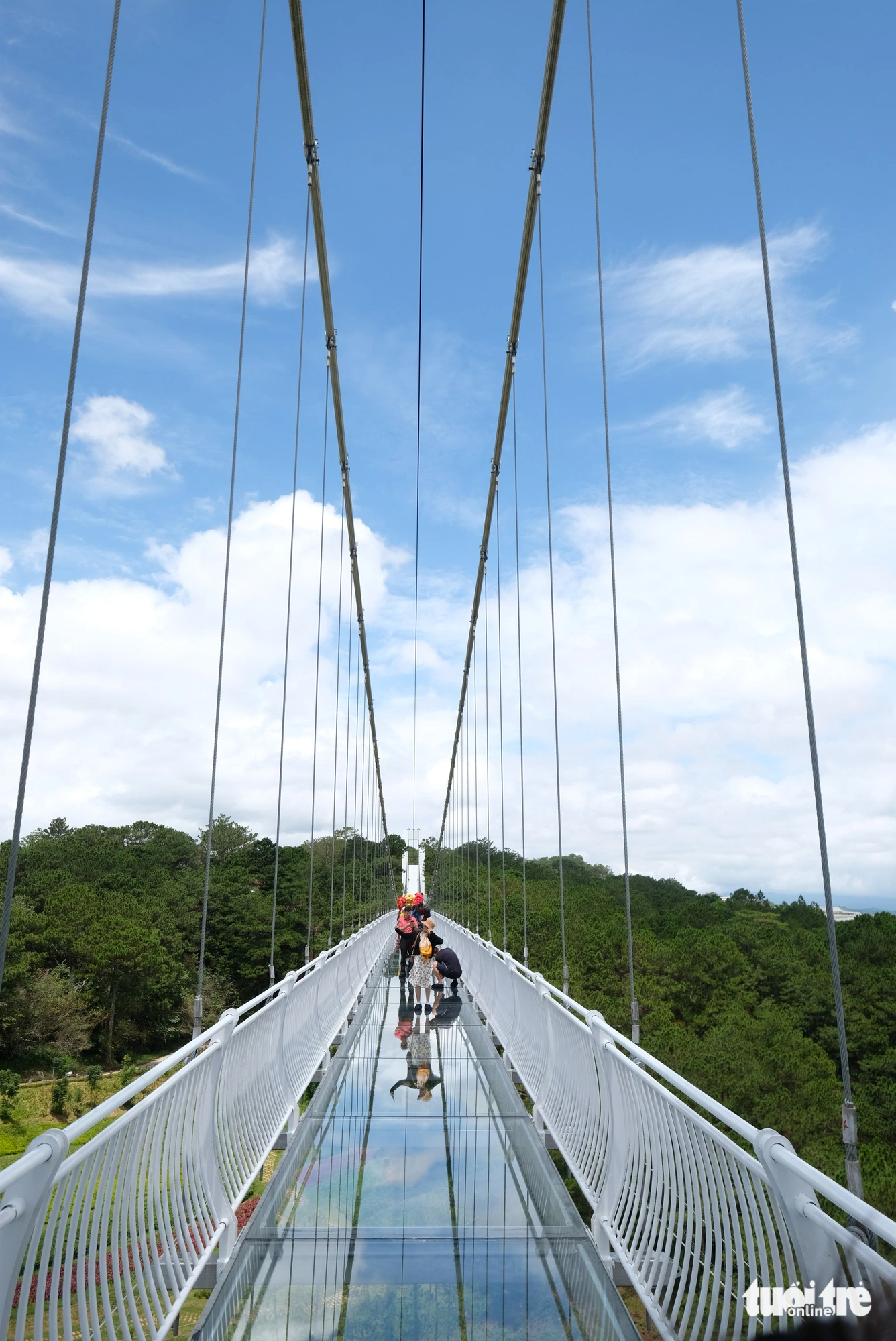 The glass walkway was designed for visitors to go one way from Mong Mo Hill to Thung Lung Tinh Yeu. Photo: Duc Tho / Tuoi Tre