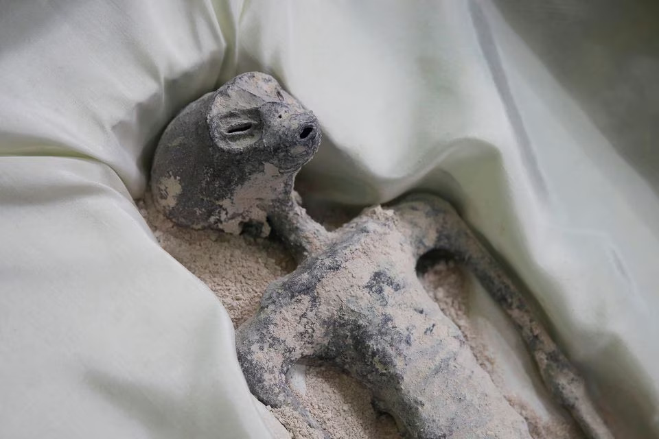 A tiny body of a specimen, that Mexican journalist and UFO enthusiast Jaime Maussan says is not related to any known Earthly species and which he presented along with another one to Mexico's Congress earlier this week, is pictured, in Mexico City, Mexico, September 15, 2023. Photo: Reuters