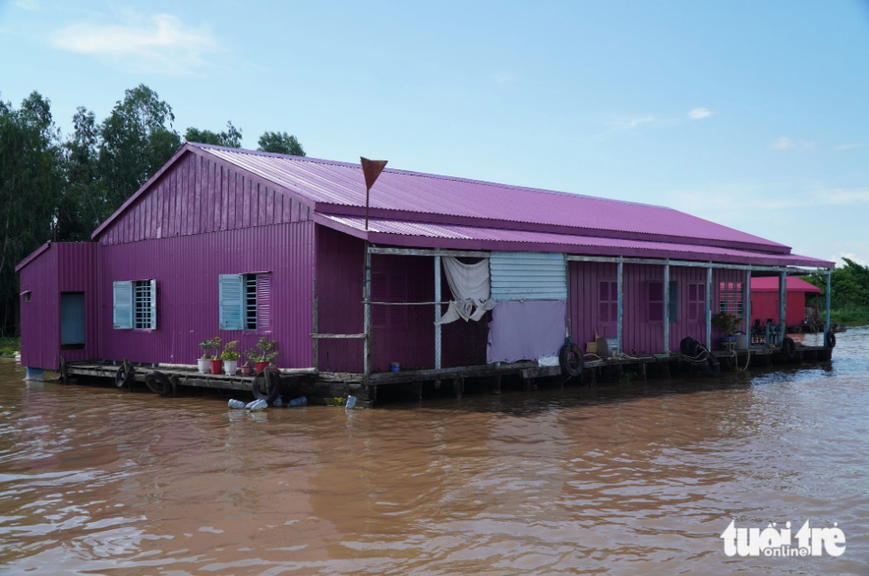 A floating house in Chau Doc Floating Village. Photo: Chi Hanh / Tuoi Tre