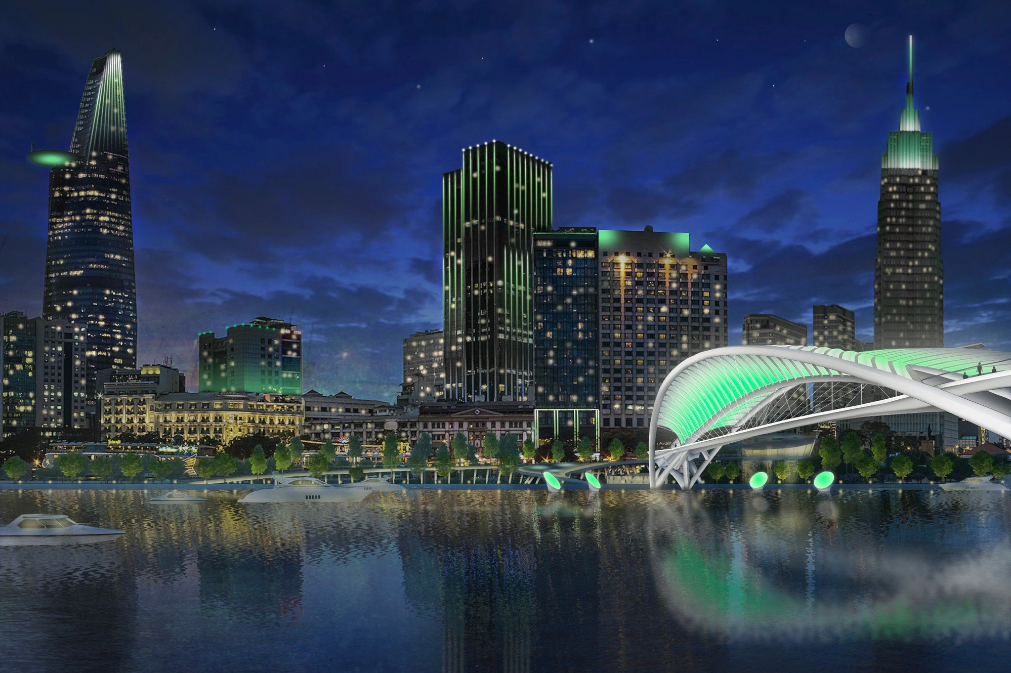 One end of the bridge will be located at Bach Dang Wharf Park, adjacent to Nguyen Hue Walking Street in District 1.