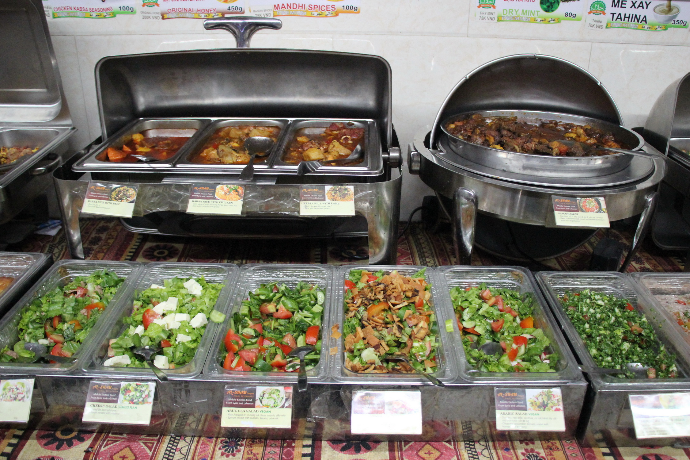 Miidle Eastern food is served at a buffet of Al-Sham Saigon. Photo: Dong Nguyen / Tuoi Tre News