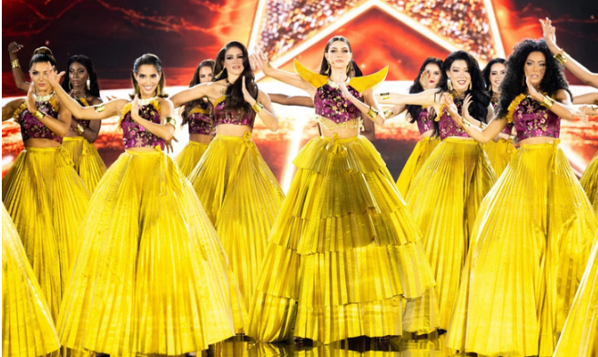 Contestants of the Miss Grand International 2023 and Miss Grand International 2022 Isabella Menin in a dancing performance in the finale of the pageant