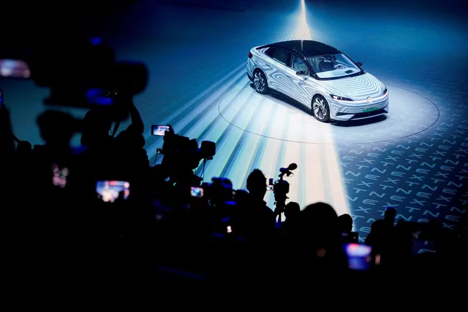 A Volkswagen electric vehicle is debuted at an event ahead of the Shanghai Auto Show, in Shanghai, China April 17, 2023. Photo: Reuters
