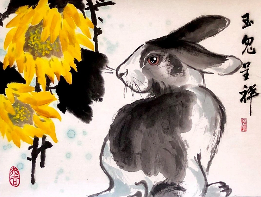 A painting titled ‘Moon Rabbit’ by Aleksandr Zhuravlev. Photo: Huynh Vy / Tuoi Tre