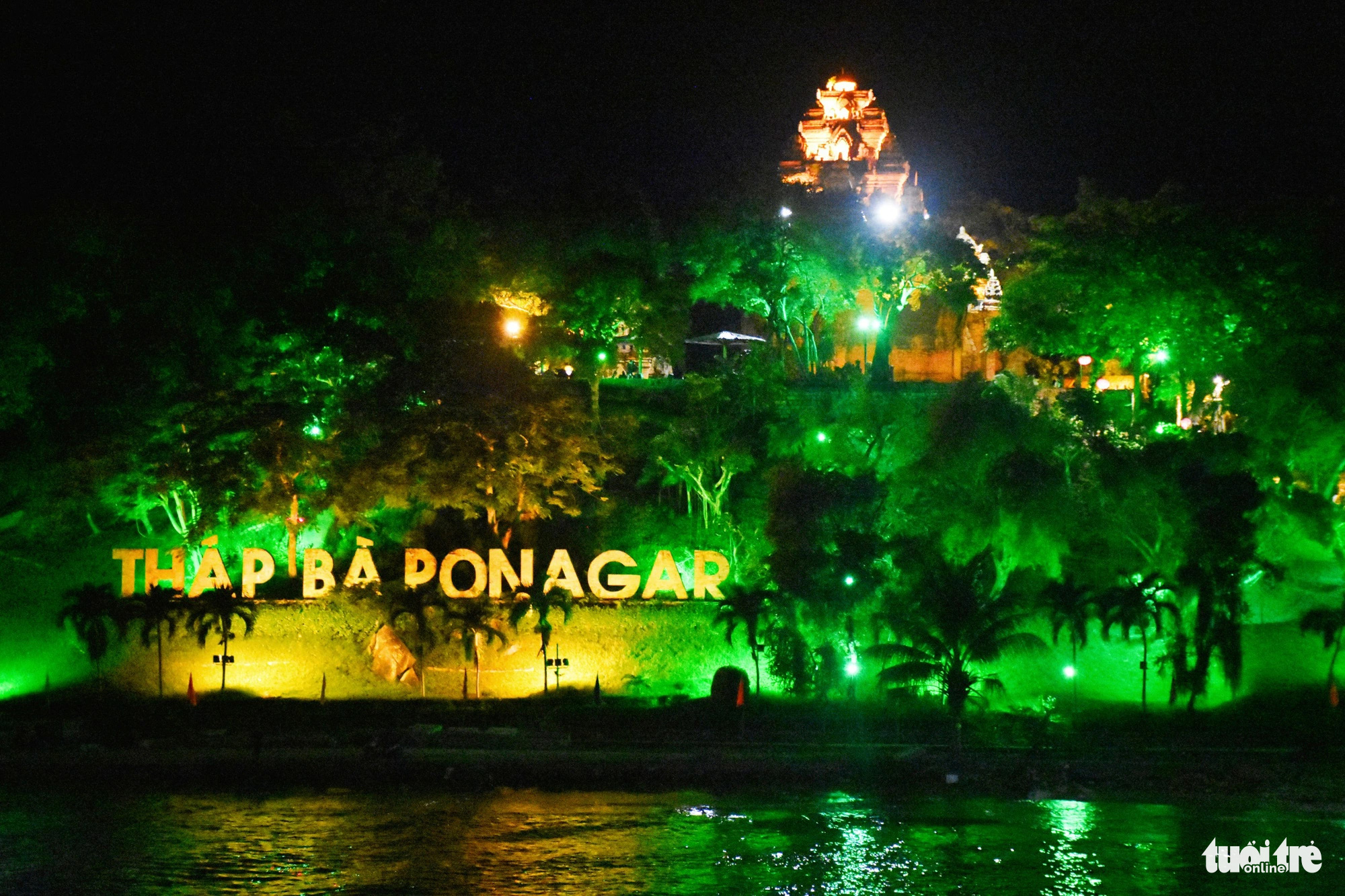 Ponagar Tower is illuminated by countless lights at night in Nha Trang City, Khanh Hoa Province, south-central Vietnam, December 27, 2023. Photo: Tran Hoai / Tuoi Tre