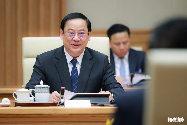 Visiting Laotian Prime Minister Sonexay Siphandone speaks at the talks with his Vietnamese counterpart Pham Minh Chinh in Hanoi on January 6, 2024. Photo: Hai Nguyen / Tuoi Tre