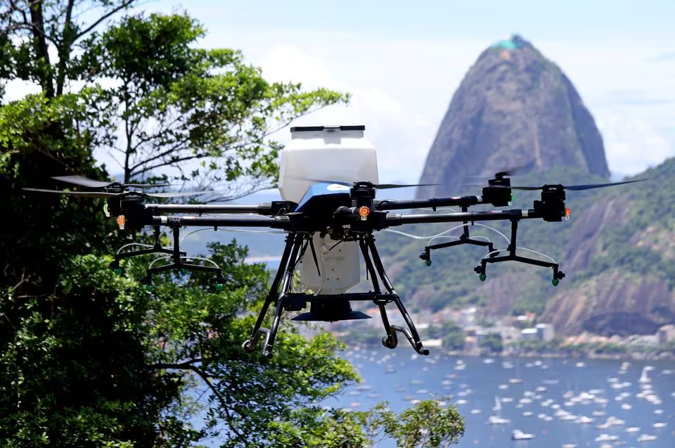 A drone for aerial seeding used for a reforestation project is pictured, in Rio de Janeiro, Brazil January 5, 2024. Rodrigo Paiva/MORFO Brasil Unipessoal/Handout via Reuters