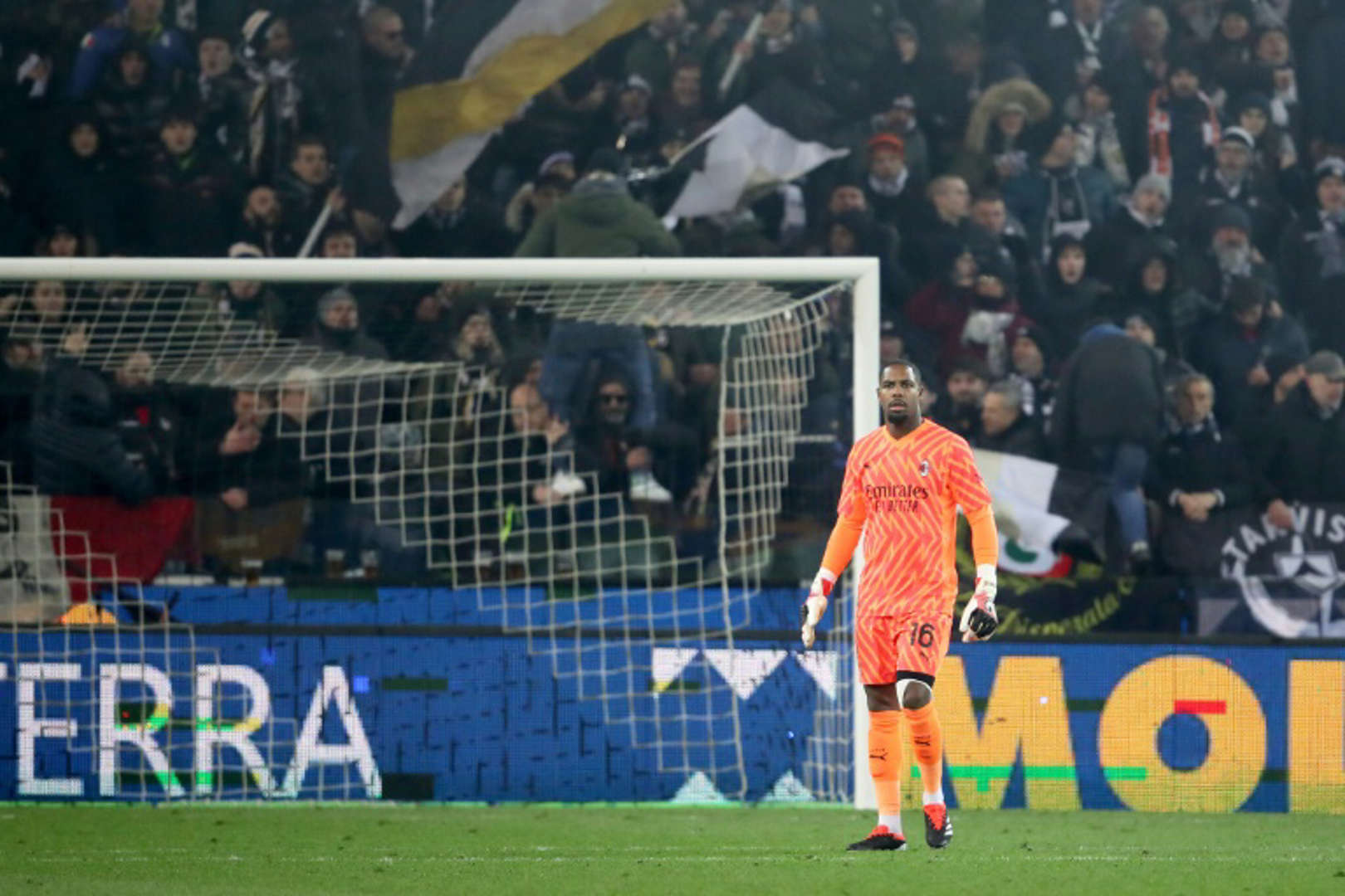 AC Milan keeper Mike Maignan at Saturday's racism-marred match. Photo: AFP