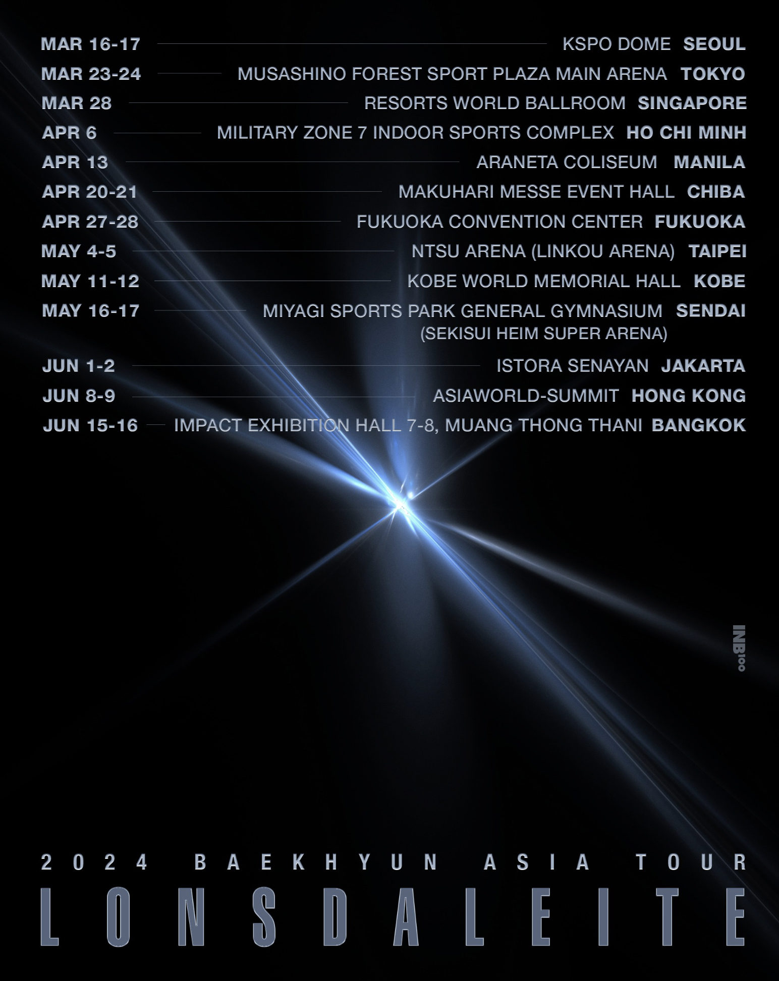 Concerts scheduled for Baekhyun’s Asia tour in 2024. Photo: INB100