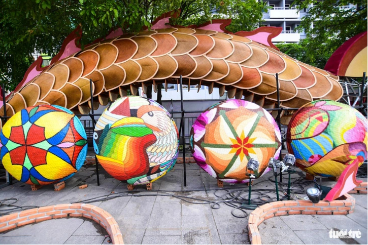 Many Tet-themed decorations adorn the flower street.