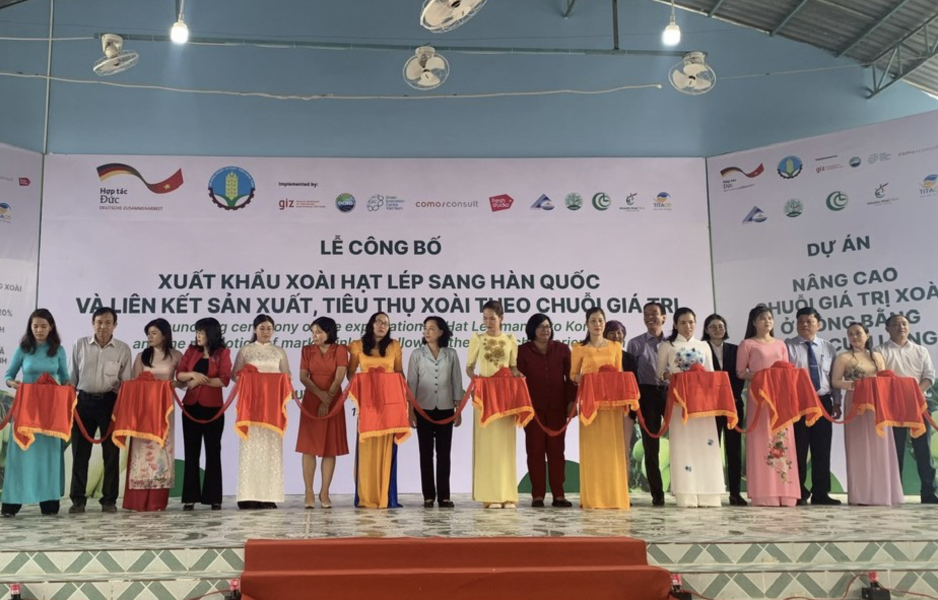 Representatives attend a ceremony to announce the exportation of the first batch of flat-seed mangos to South Korea on February 19, 2024. Photo: Minh Khang / Tuoi Tre
