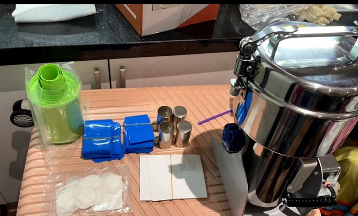 Some of the equipment and tools for handling drugs seized by police in Ho Chi Minh City, southern Vietnam from a transnational drug trafficking ring. Photo: Ho Chi Minh City Police Department