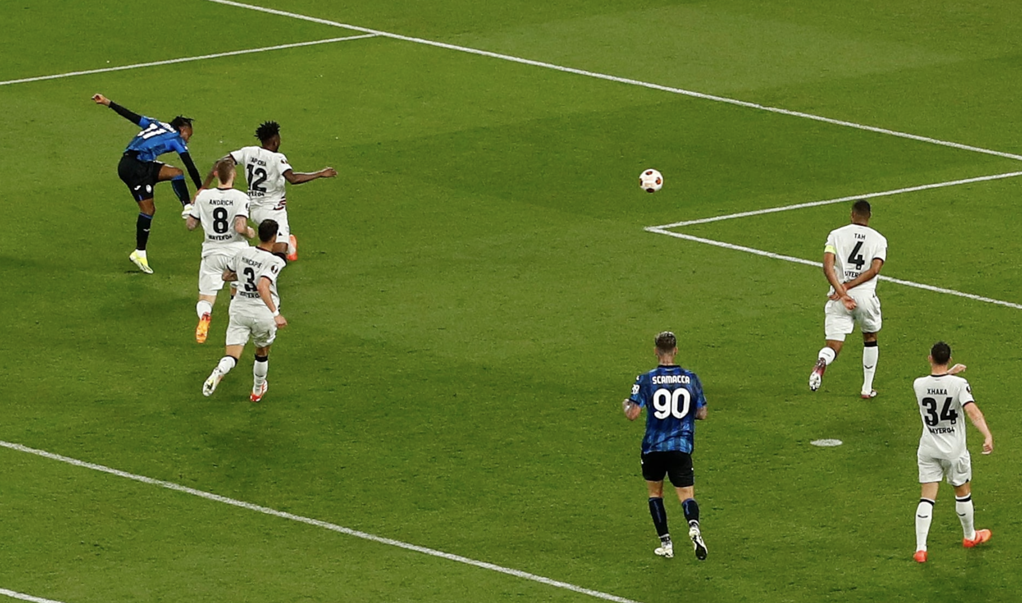 Soccer Football - Europa League - Final - Atalanta v Bayer Leverkusen - Aviva Stadium, Dublin, Ireland - May 22, 2024 Atalanta's Ademola Lookman scores their third goal to complete his hat-trick. Photo: Reuters