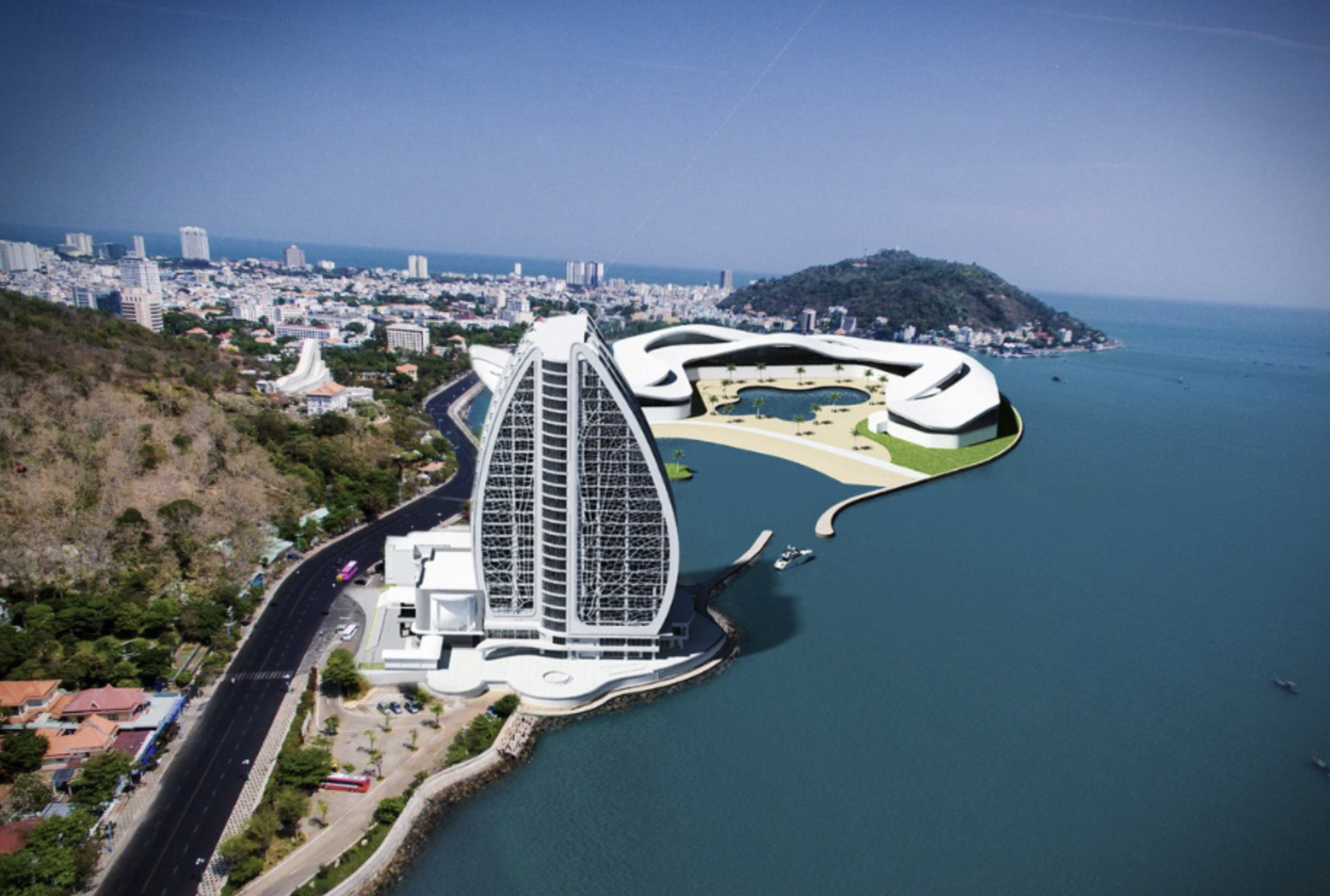 An artist’s impression of a beachside aquarium complex featuring a 23-story five-star hotel in Ba Ria - Vung Tau Province. Photo: VCCT
