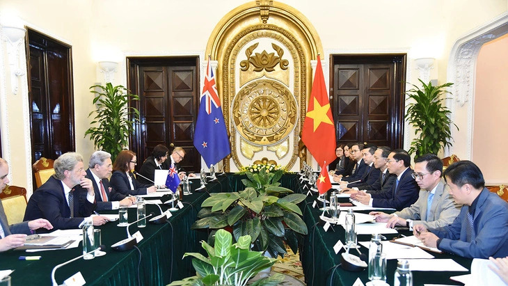 Overview of the second Vietnam - New Zealand Foreign Ministers’ Meeting between the Vietnamese delegation (R) and its New Zealand counterpart in Hanoi on June 5, 2024. Photo: Vietnam’s Ministry of Foreign Affairs