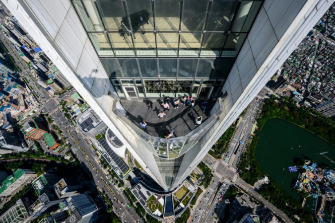 The Lotte World Tower in Seoul is 555 meters (1,820 feet) tall.