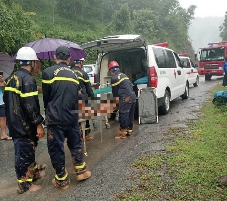 A landslide-hit victim is taken into an ambulance. Photo: Supplied