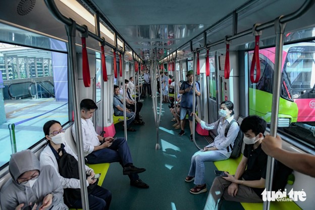 Inside the train on the Nhon - Hanoi Station metro line in Hanoi on August 8, 2024.