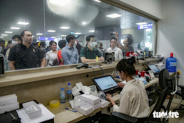 Hanoi residents queue up to buy metro tickets at Nhon Station in Hanoi on August 8, 2024