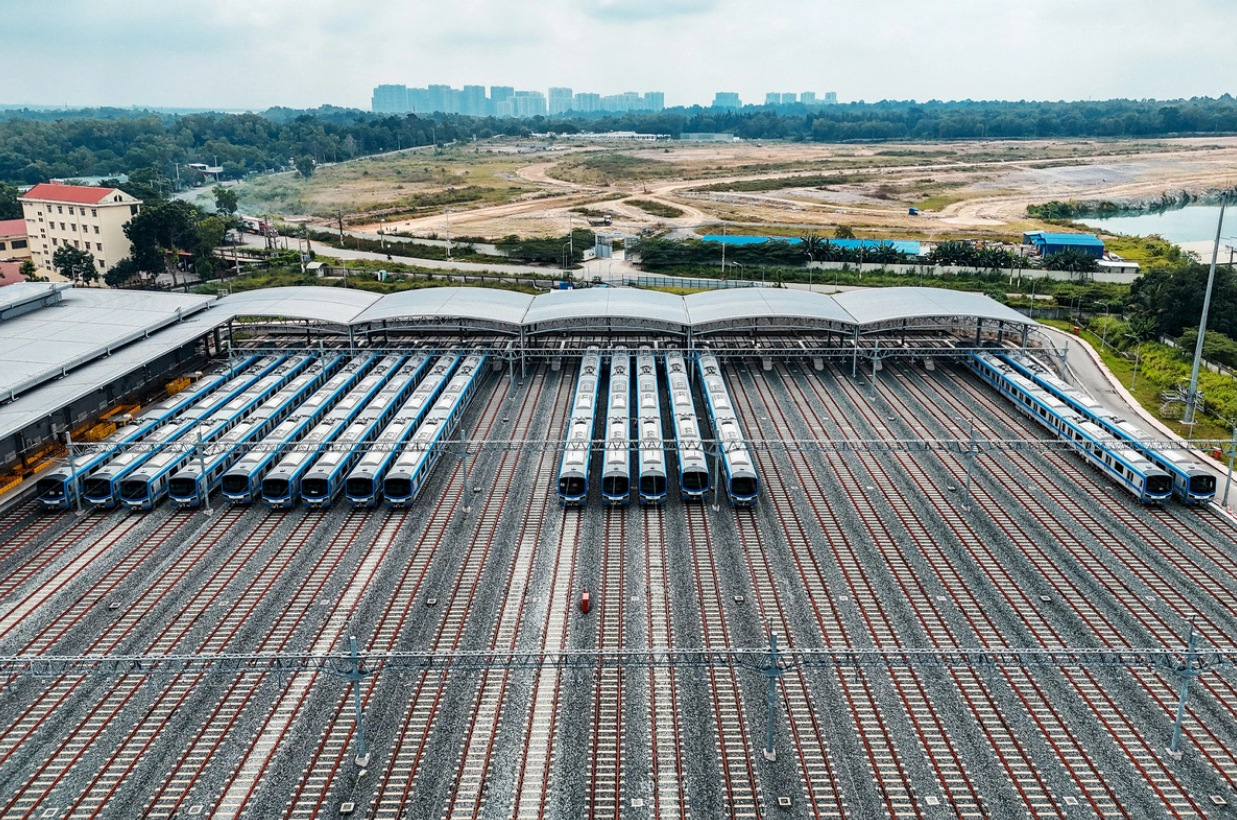 A bird’s-eye view of Long Binh Depot of the first metro line in Ho Chi Minh City. Photo: Chau Tuan / Tuoi Tre