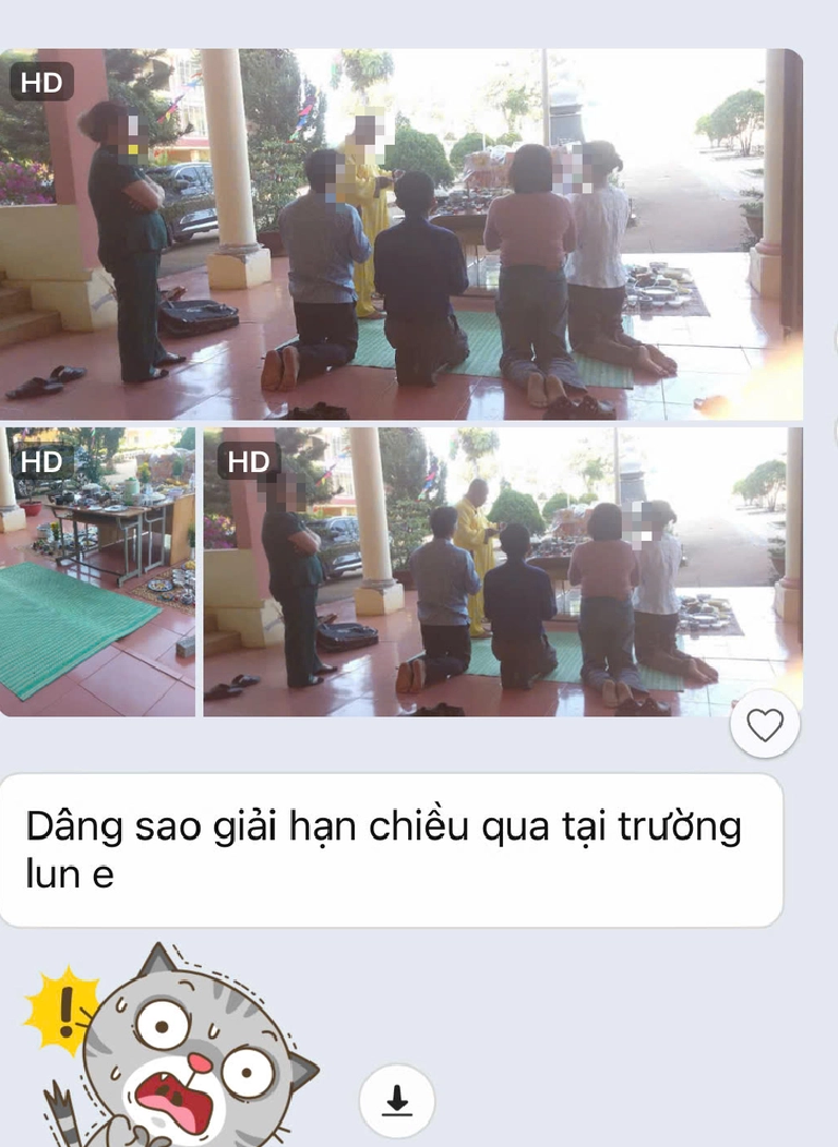A screenshot shows teachers spreading images of the ritual to resolve bad luck at a high school in Dak Lak Province, Central Highlands.