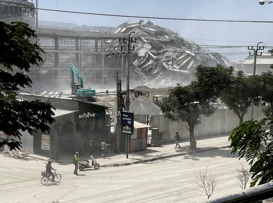 View of a collapsed building after a strong earthquake struck central Myanmar on Friday, earthquake monitoring services said, which affected Bangkok as well with people pouring out of buildings following the tremors in the Thai capital, in Bangkok, Thailand, March 28, 2025. Photo: Reuters