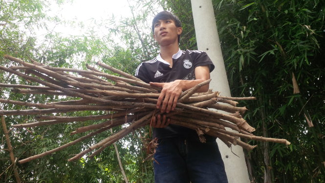 Tú Ngân vẫn quanh quẩn giúp ông ngoại việc nhà  - Ảnh: Quốc Nam