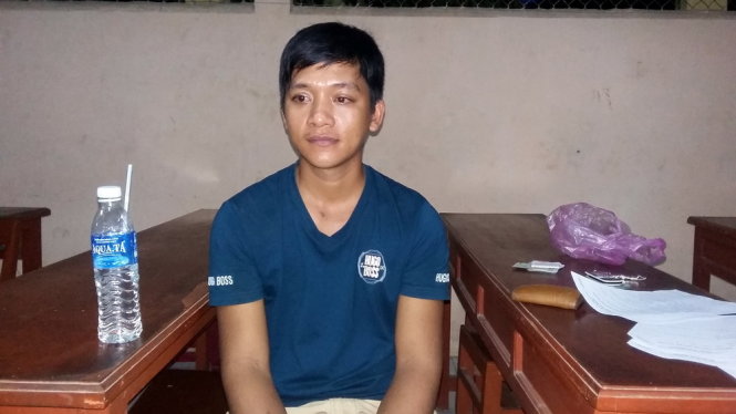 Huỳnh Thanh Phong tại cơ quan điều tra - Ảnh: Hoài Thương