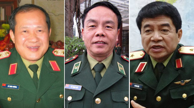 Từ trái qua: Bế Xuân Trường - Thứ trưởng Bộ Quốc phòng, Võ Trọng Việt -Thứ trưởng Bộ Quốc phòng, Võ Văn Tuấn - Phó Tổng tham mưu trưởng QĐND Việt Nam
