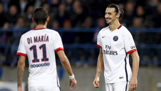 Ibrahimovic (phải) và Di Maria trong trận PSG thắng Caen 3-0 - Ảnh: Reuters