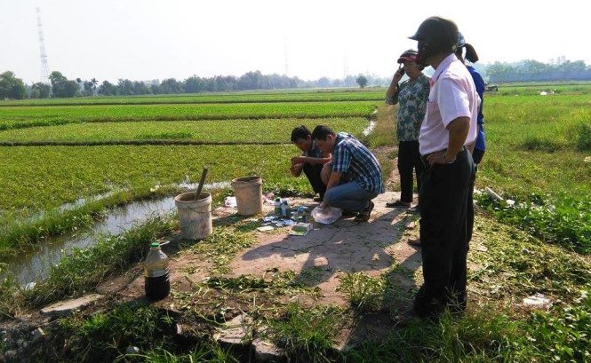 Cảnh sát môi trường đang kiểm tra ruộng rau muốn - Ảnh: A.X.