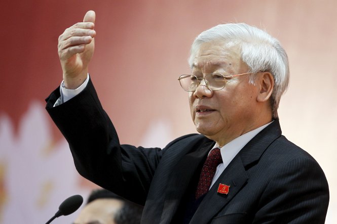 Tổng bí thư Nguyễn Phú Trọng trả lời báo chí trong nước và quốc tế Ảnh: Reuters