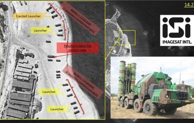 Hình ảnh vệ tinh chụp các vị trí đặt tên lửa HQ-9 mà Trung Quốc triển khai trên bãi biển ở đảo Phú Lâm ngày 14-2 - Ảnh: ImageSat International