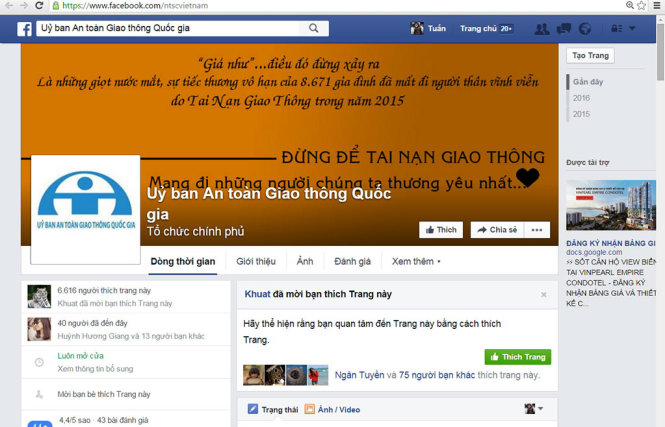 Ảnh: Facebook Ủy ban ATGT Quốc gia