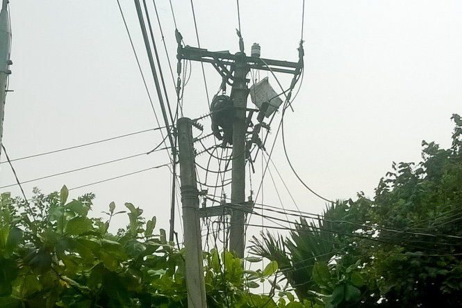Thi thể nạn nhân dính trên dây điện - Ảnh: T.T
