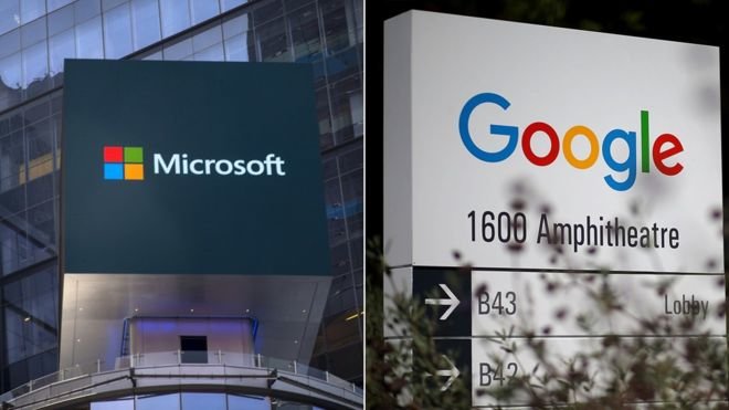 Hình ảnh chụp phần bên ngoài các khu văn phòng của Microsoft và Google - Ảnh: BBC
