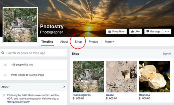 Facebook Shop, mục Mua sắm dành cho các Trang trên mạng xã hội Facebook - Ảnh: socialmediaexaminer.com