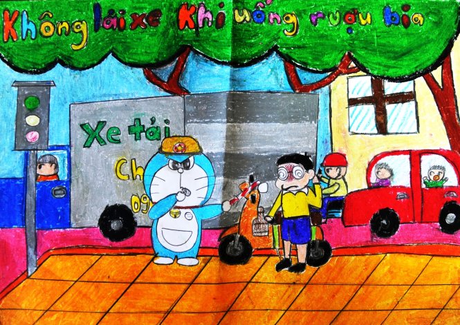 Bài dự thi của học sinh Trường tiểu học Nam Thành Công sáng tác khẩu hiệu bằng tranh vẽ - Ảnh: Minh Hải