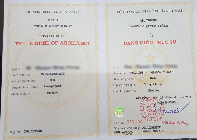 Bằng tốt nghiệp bị in sai năm - Ảnh: Mai Vinh