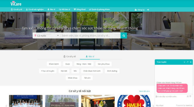 Website ViCare.vn, cổng thông tin liên lạc về y tế cho người Việt - Ảnh chụp màn hình