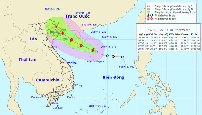 Đường đi và vị trí cơn bão - Ảnh: TRUNG TÂM DỰ BÁO KHÍ TƯỢNG THỦY VĂN TRUNG ƯƠNG