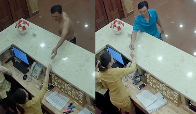 Hình ảnh trước và sau khi vào phòng 706 lấy trộm tài sản của đối tượng - Ảnh: TRƯỜNG TRUNG chụp lại từ camera.
