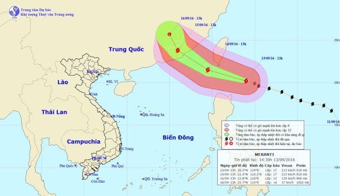 Sơ đồ di chuyển của siêu bão Meranti
