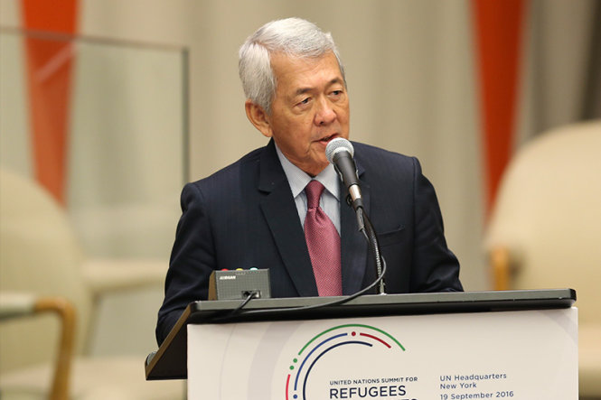 Ngoại trưởng Philippines, ông Perfecto Yasay phát biểu tại Hội nghị thượng đỉnh về người tị nạn của  LHQ tại trụ sở LHQ ở New York, Mỹ - Ảnh: AP