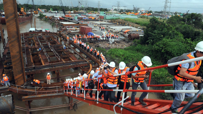 Toàn cảnh Dự án “Giải quyết ngập do triều khu vực TP.HCM”  tại khu vực cống Mương Chuối - Ảnh: TỰ TRUNG