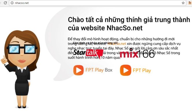 Thông báo đóng cửa trên trang nhacSO.net. - Ảnh chụp màn hình