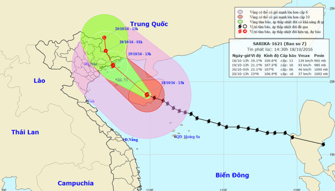 Sơ đồ đường đi của bão số 7 - Ảnh: Trung tâm khí tượng thủy văn trung ương