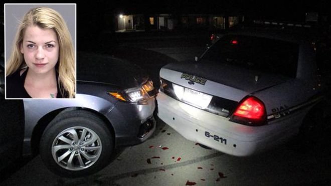 Cô Miranda Rader và hiện trường vụ đâm xe - Ảnh: Bryan Police Deparment