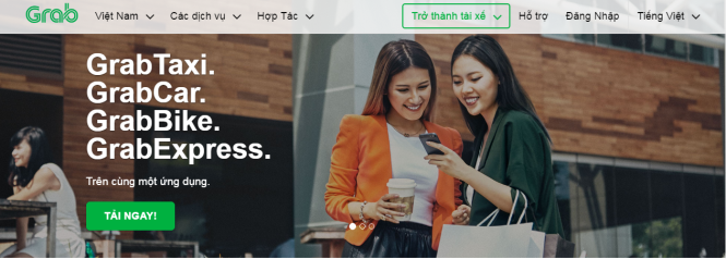 Tổng cục Thuế yêu cầu Grab phải nộp thuế thay thuế cho cá nhân kinh doanh vận tải taxi. Ảnh chụp màn hình trang web của Grab.